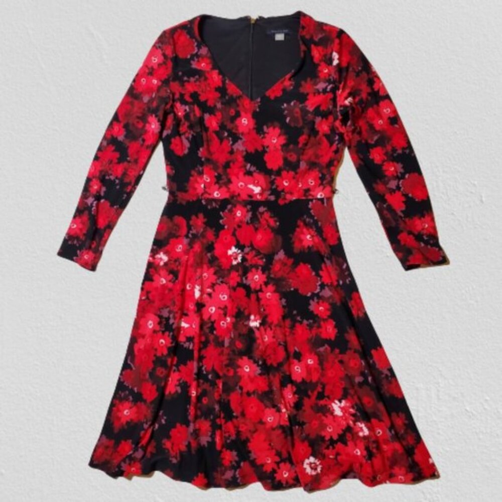 Tommy Hilfiger Women Dress Size 4 Red Floral A-Line V-Neck Knee Length - Picture 5 of 14